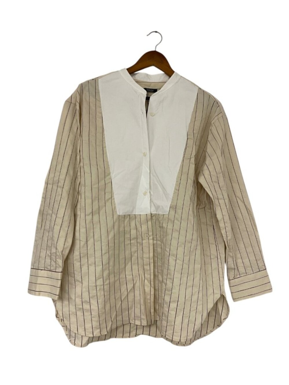 Massimo Dutti Womens Shirt Striped Bib Front Button Down S Beige 5106/906 NWOT